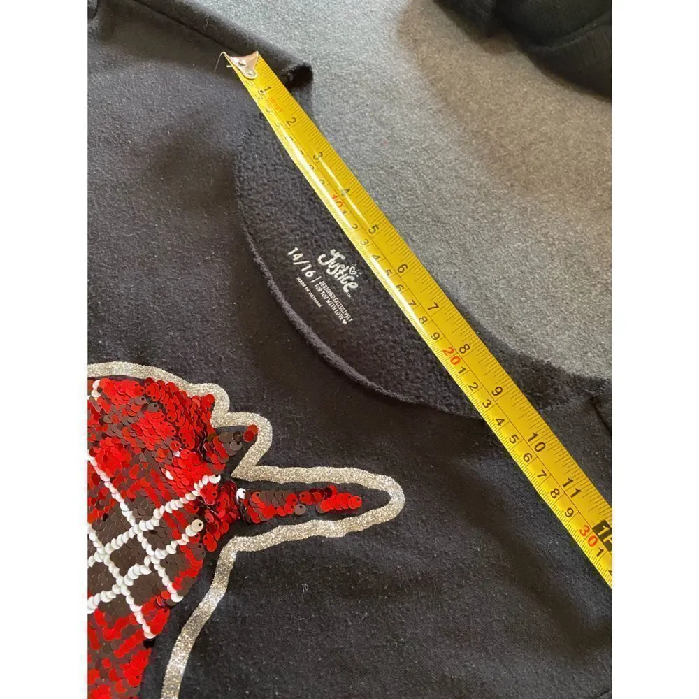 Justice Brand Plaid Sequin Unicorn Sweatshirt Top